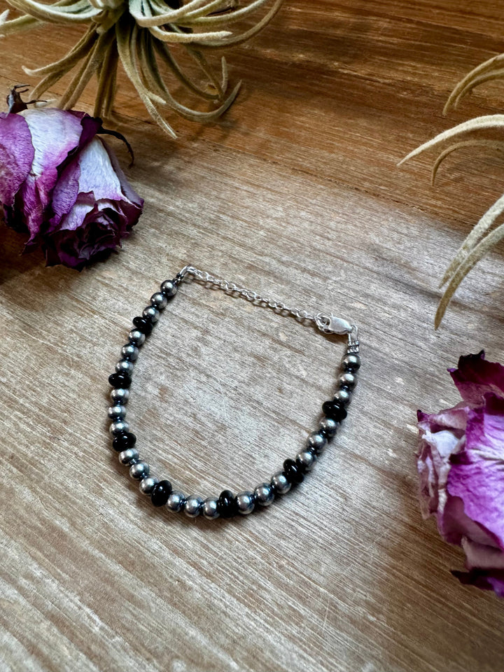 Black Onyx & Sterling Silver Pearl Bracelet – 5mm Bracelets Shopify Collective The Bijoux FAB Jewelry The Bijoux FAB Jewelry