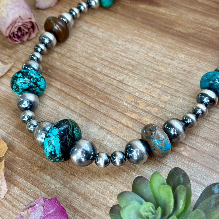 22” Massive Turquoise Rondelle Necklace – Sterling Silver Pearls Necklaces Shopify Collective The Bijoux FAB Jewelry The Bijoux FAB Jewelry
