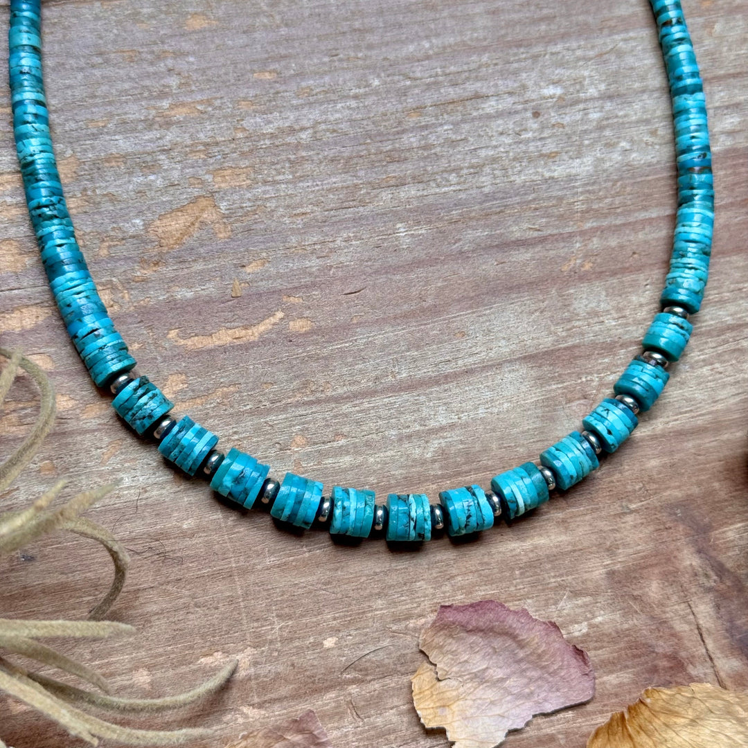 19” Graduated Turquoise Heishi Necklace – 5mm Saucers Necklaces Shopify Collective The Bijoux FAB Jewelry The Bijoux FAB Jewelry