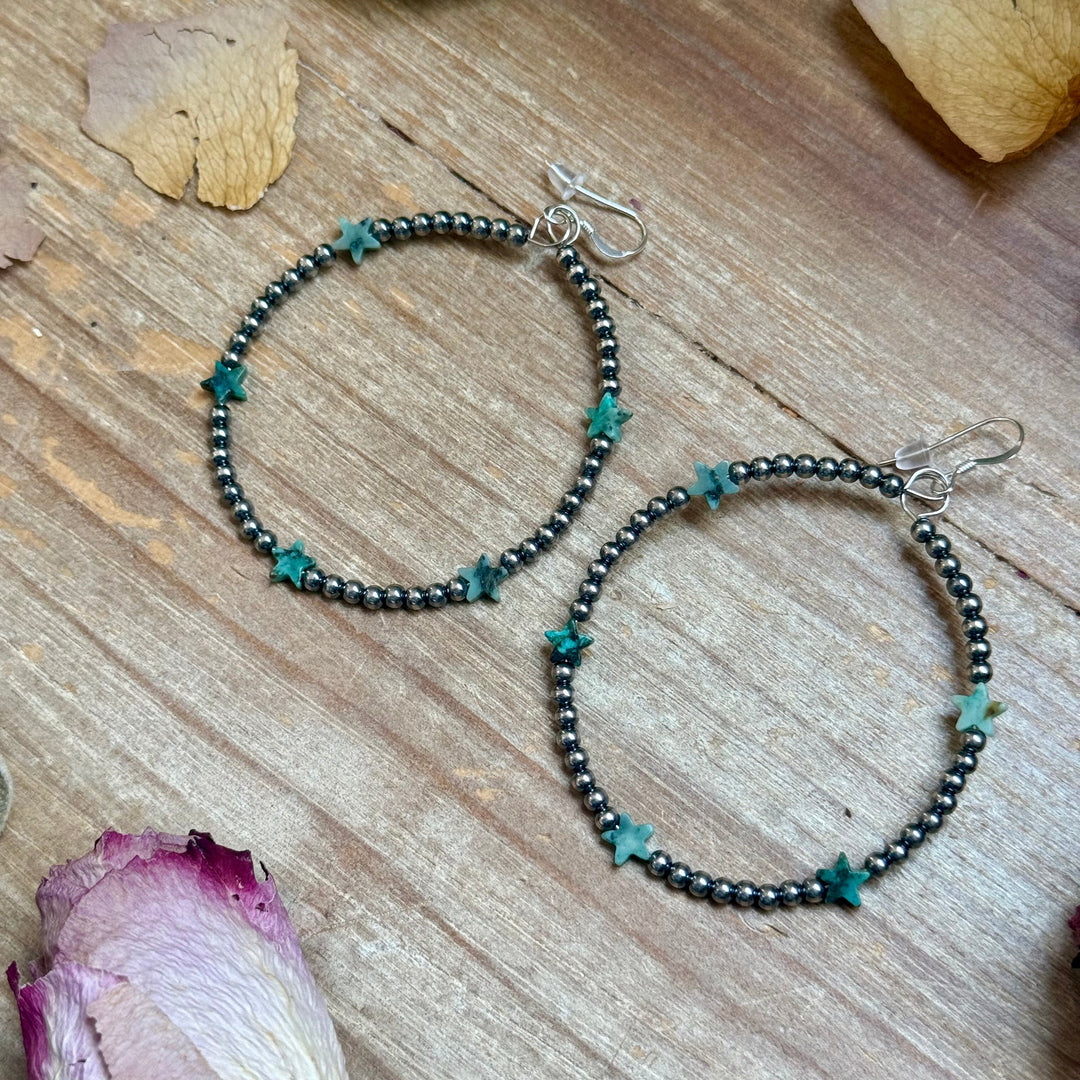 African Turquoise Star Hoop Earrings – 3mm Sterling Silver Earrings Shopify Collective The Bijoux FAB Jewelry The Bijoux FAB Jewelry