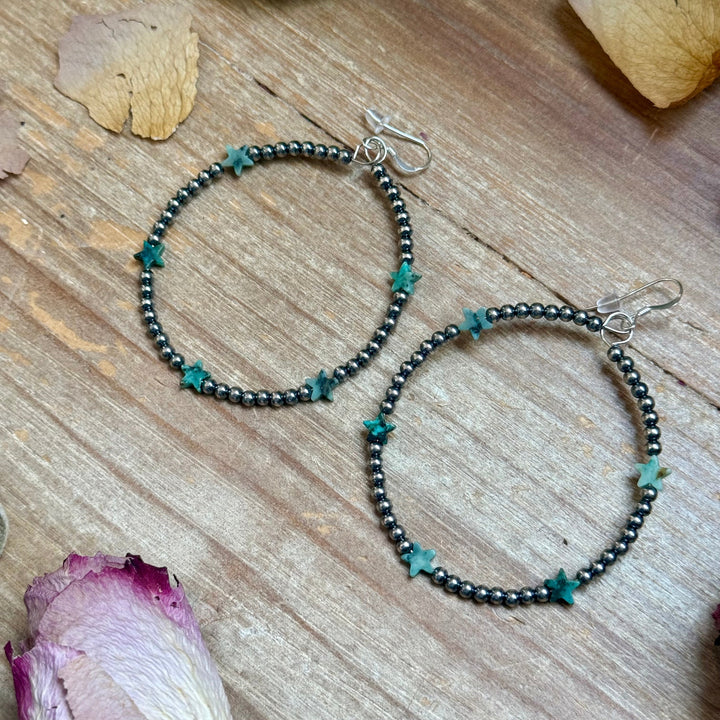African Turquoise Star Hoop Earrings – 3mm Sterling Silver Earrings Shopify Collective The Bijoux FAB Jewelry The Bijoux FAB Jewelry