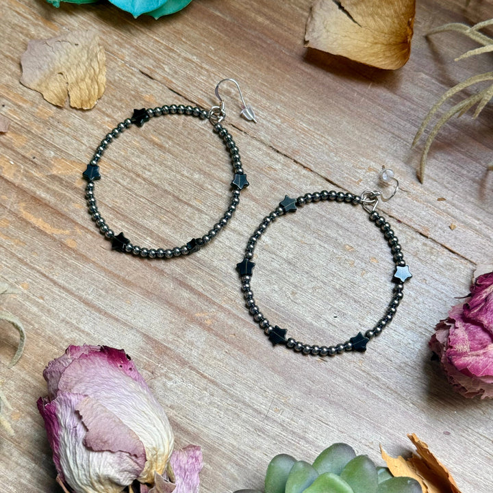 Black Onyx Star Hoop Earrings – 3mm Sterling Silver Earrings Shopify Collective The Bijoux FAB Jewelry The Bijoux FAB Jewelry