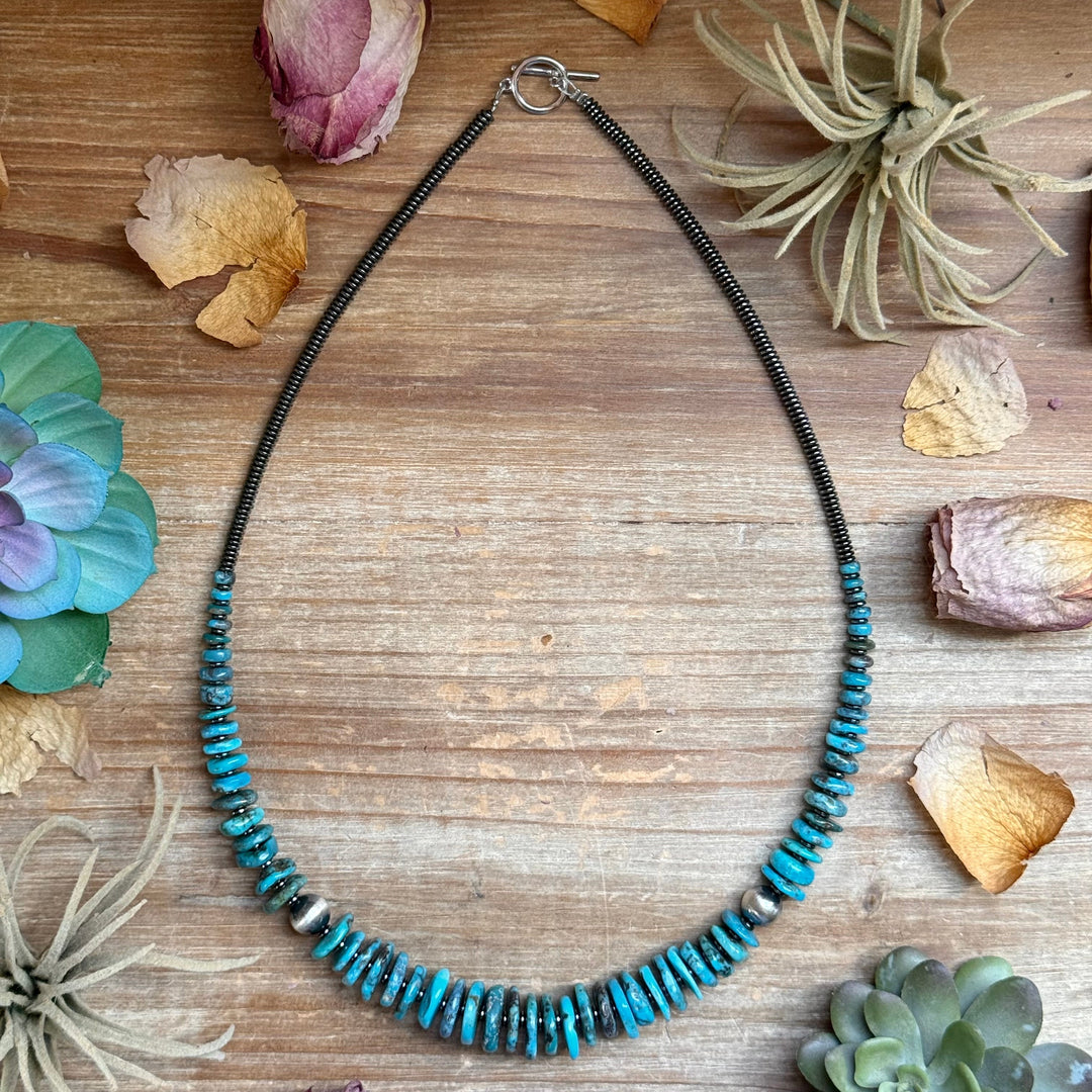 Dark Blue Turquoise Graduated Necklace with Sterling Silver Pearls & Hematite – 23” Necklaces Shopify Collective The Bijoux FAB Jewelry The Bijoux FAB Jewelry