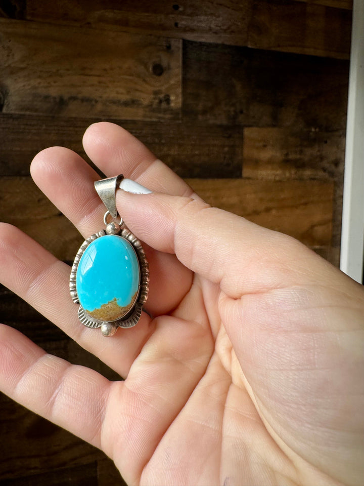 Oval Pendant - Kingman Turquoise & Sterling Silver Pendant Shopify Collective The Bijoux FAB Jewelry The Bijoux FAB Jewelry