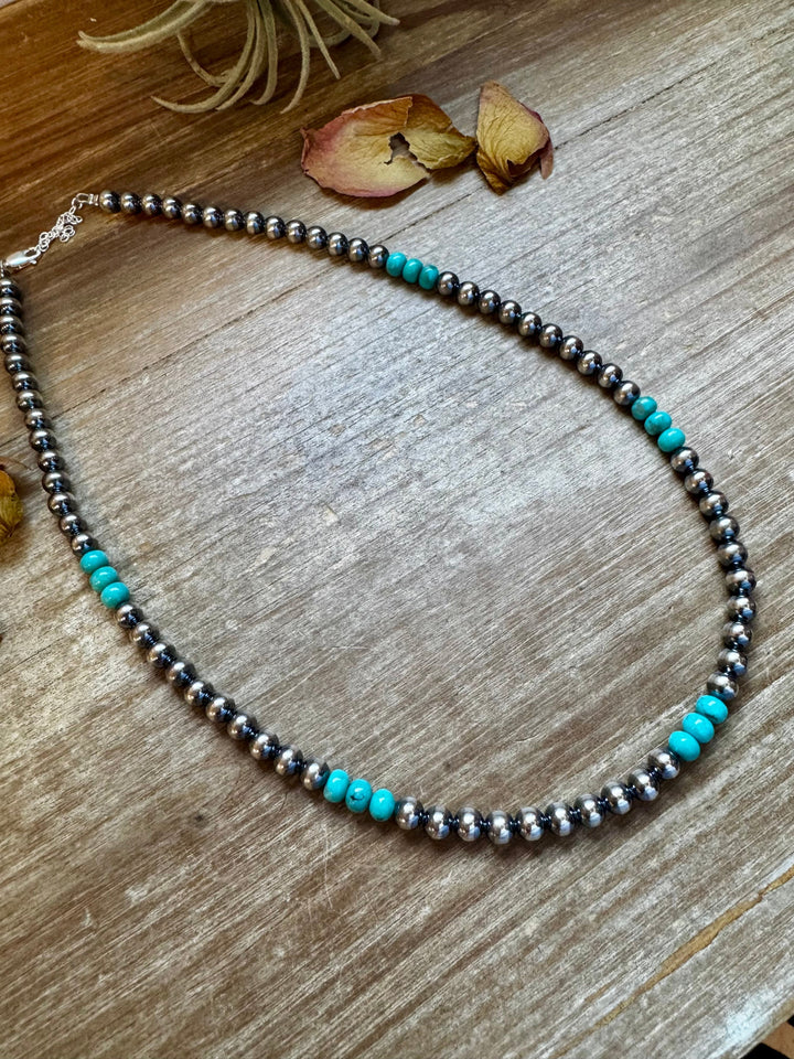 Sterling Silver Pearl & Blue Turquoise Necklace – 19" Necklaces Shopify Collective The Bijoux FAB Jewelry The Bijoux FAB Jewelry