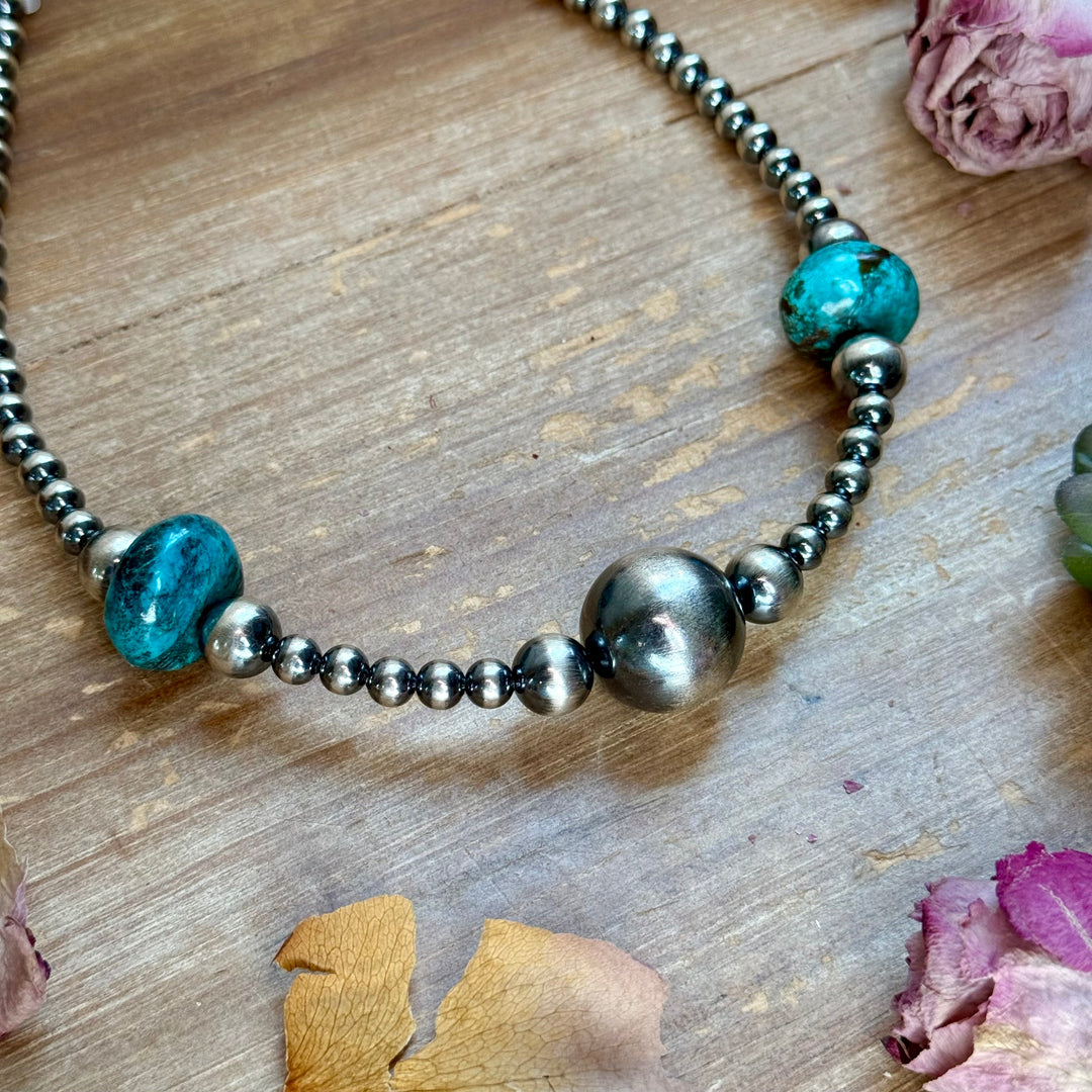 15” Turquoise Rondelle Necklace – Sterling Silver Pearls Necklaces Shopify Collective The Bijoux FAB Jewelry The Bijoux FAB Jewelry