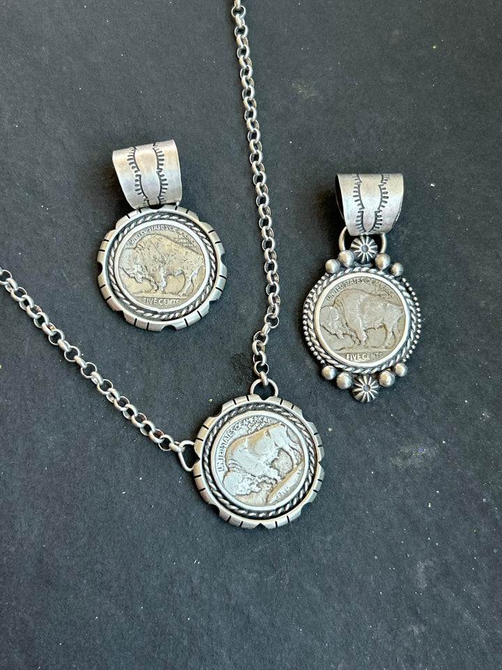Sterling Silver Buffalo Nickel Pendant – Rope Border – Artist Jason Ogg Pendant Shopify Collective The Bijoux FAB Jewelry The Bijoux FAB Jewelry