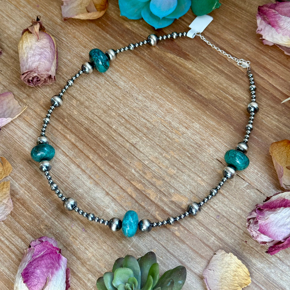 18.5” Turquoise Necklace – Sterling Silver Pearls Necklaces Shopify Collective The Bijoux FAB Jewelry The Bijoux FAB Jewelry