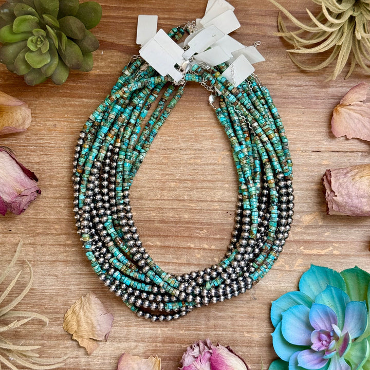 15” Heishi Turquoise Necklace – 4mm Turquoise & 5mm Sterling Silver Pearls Necklaces Shopify Collective The Bijoux FAB Jewelry The Bijoux FAB Jewelry