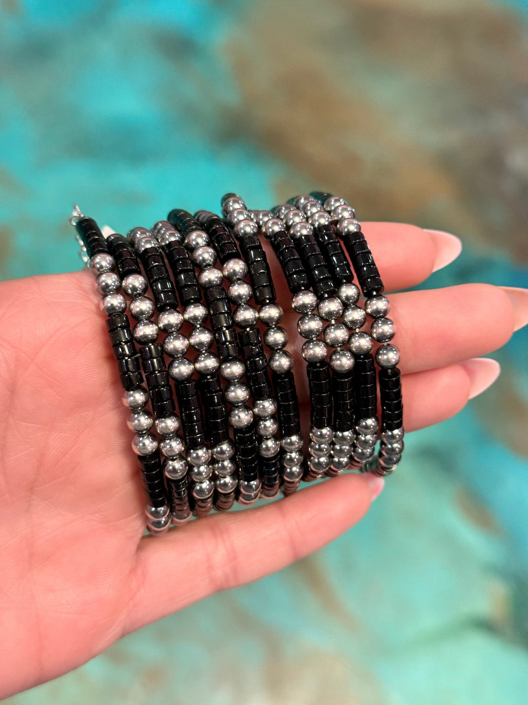 Black Onyx & Sterling Silver Bracelet – 6 1/4" – 5mm Bracelets Shopify Collective The Bijoux FAB Jewelry The Bijoux FAB Jewelry