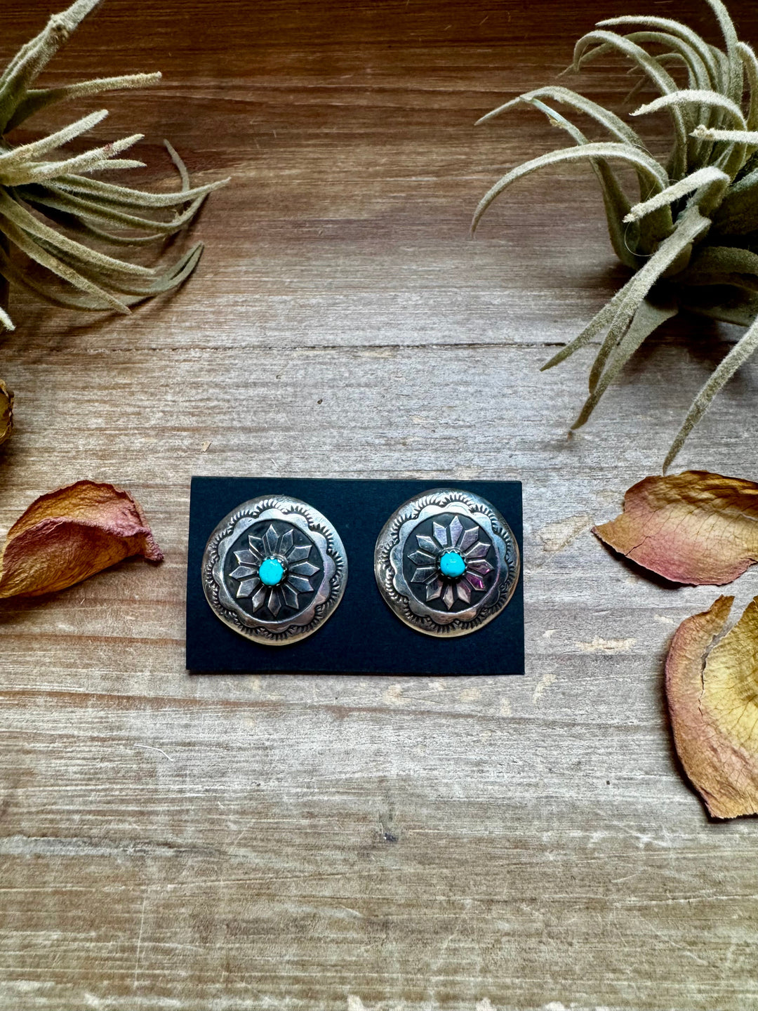 Concho Earrings – Kingman Turquoise & Sterling Silver Earrings Shopify Collective The Bijoux FAB Jewelry The Bijoux FAB Jewelry