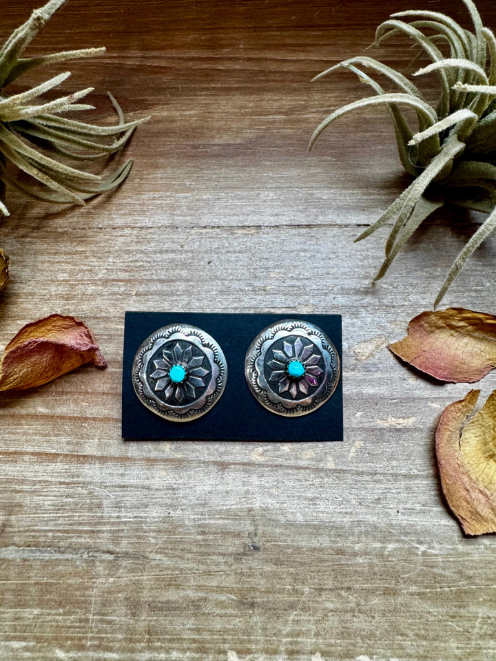 Concho Earrings – Kingman Turquoise & Sterling Silver Earrings Shopify Collective The Bijoux FAB Jewelry The Bijoux FAB Jewelry