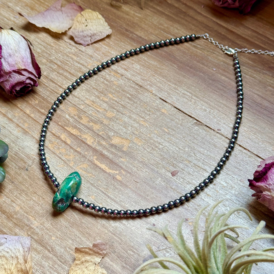 16” Green & Brown Turquoise Necklace – Sterling Silver Necklaces Shopify Collective The Bijoux FAB Jewelry The Bijoux FAB Jewelry