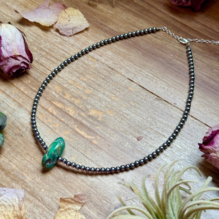 16” Green & Brown Turquoise Necklace – Sterling Silver Necklaces Shopify Collective The Bijoux FAB Jewelry The Bijoux FAB Jewelry