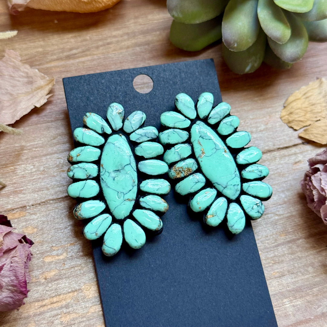 Mint Concho Large Clay Stud Earrings Earrings Shopify Collective The Bijoux FAB Jewelry The Bijoux FAB Jewelry
