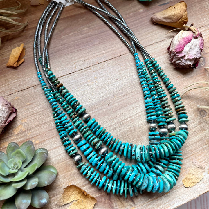 Turquoise Graduated Necklace with Hematite & Sterling Silver Accents – 23” Necklaces Shopify Collective The Bijoux FAB Jewelry The Bijoux FAB Jewelry