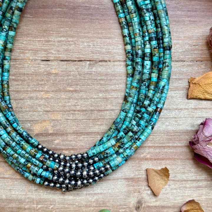 African Turquoise Heishi & Sterling Silver Pearl Necklace Necklaces Shopify Collective The Bijoux FAB Jewelry The Bijoux FAB Jewelry