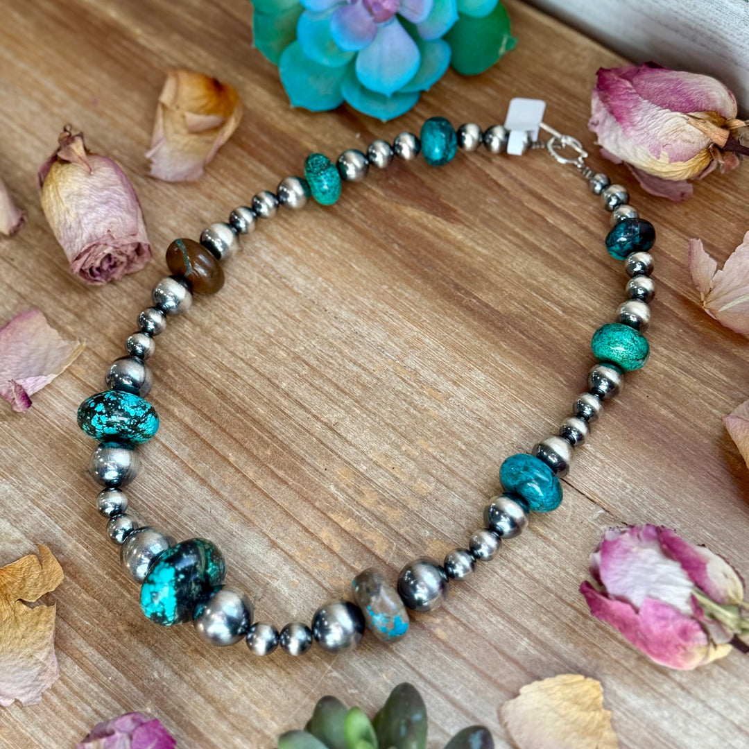 22” Massive Turquoise Rondelle Necklace – Sterling Silver Pearls Necklaces Shopify Collective The Bijoux FAB Jewelry The Bijoux FAB Jewelry