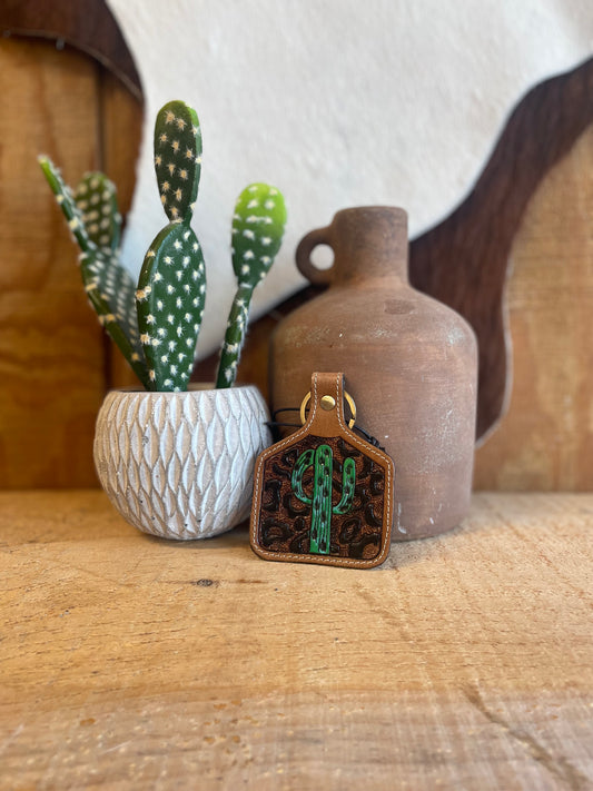 Saguaro Mist Hand-tooled Leather Key Fob Key chain Myra