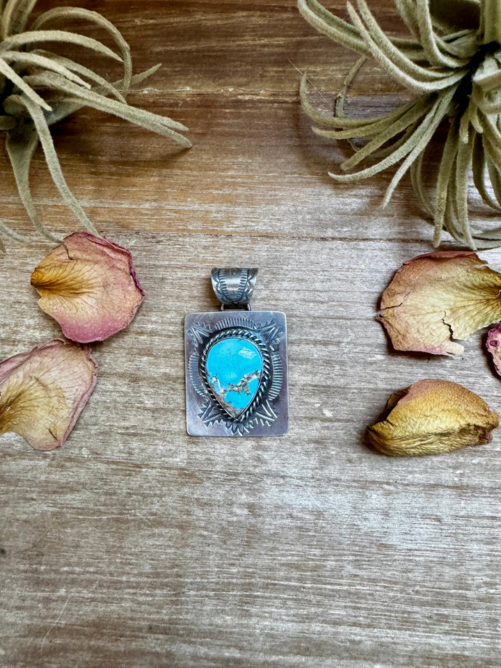 Golden Hill Turquoise Pendant – Navajo Handmade by Ned Nez, Sterling Silver Pendant Shopify Collective The Bijoux FAB Jewelry The Bijoux FAB Jewelry