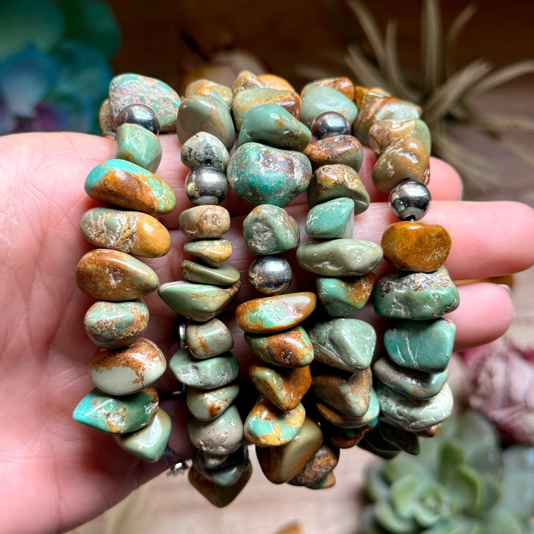 Green Turquoise Nugget Bracelet with Sterling Silver Pearls – 7” + Extender Bracelets Shopify Collective The Bijoux FAB Jewelry The Bijoux FAB Jewelry