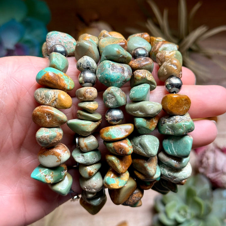 Green Turquoise Nugget Bracelet with Sterling Silver Pearls – 7” + Extender Bracelets Shopify Collective The Bijoux FAB Jewelry The Bijoux FAB Jewelry