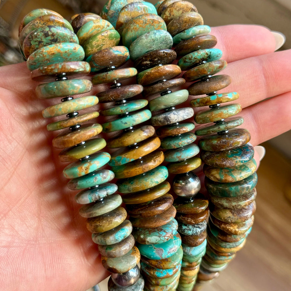 23” Dark Green Turquoise Graduated Necklace – Sterling Silver & Hematite Necklaces Shopify Collective The Bijoux FAB Jewelry The Bijoux FAB Jewelry