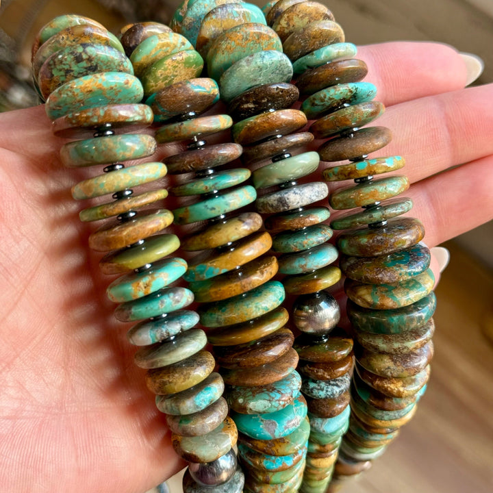 23” Dark Green Turquoise Graduated Necklace – Sterling Silver & Hematite Necklaces Shopify Collective The Bijoux FAB Jewelry The Bijoux FAB Jewelry