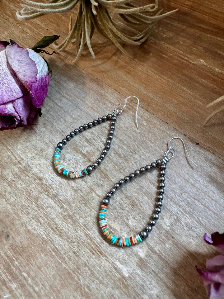 Green & Orange Heishi Earrings – Sterling Silver Pearls Earrings Shopify Collective The Bijoux FAB Jewelry The Bijoux FAB Jewelry