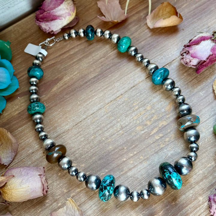 22” Massive Turquoise Rondelle Necklace – Sterling Silver Pearls Necklaces Shopify Collective The Bijoux FAB Jewelry The Bijoux FAB Jewelry