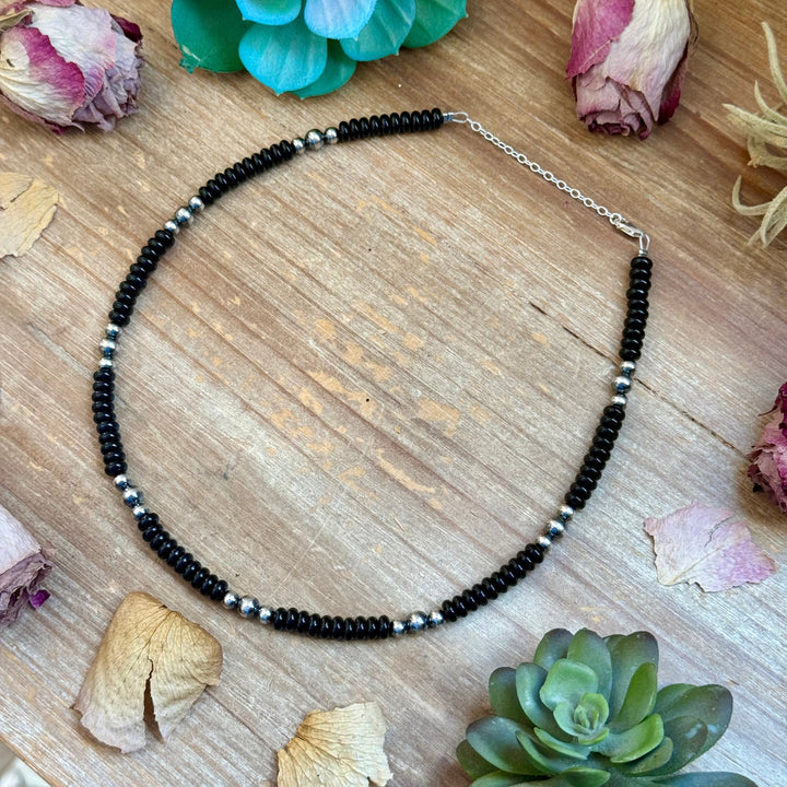 Black Onyx & Sterling Pearl Necklace 16.5” Necklaces Shopify Collective The Bijoux FAB Jewelry The Bijoux FAB Jewelry