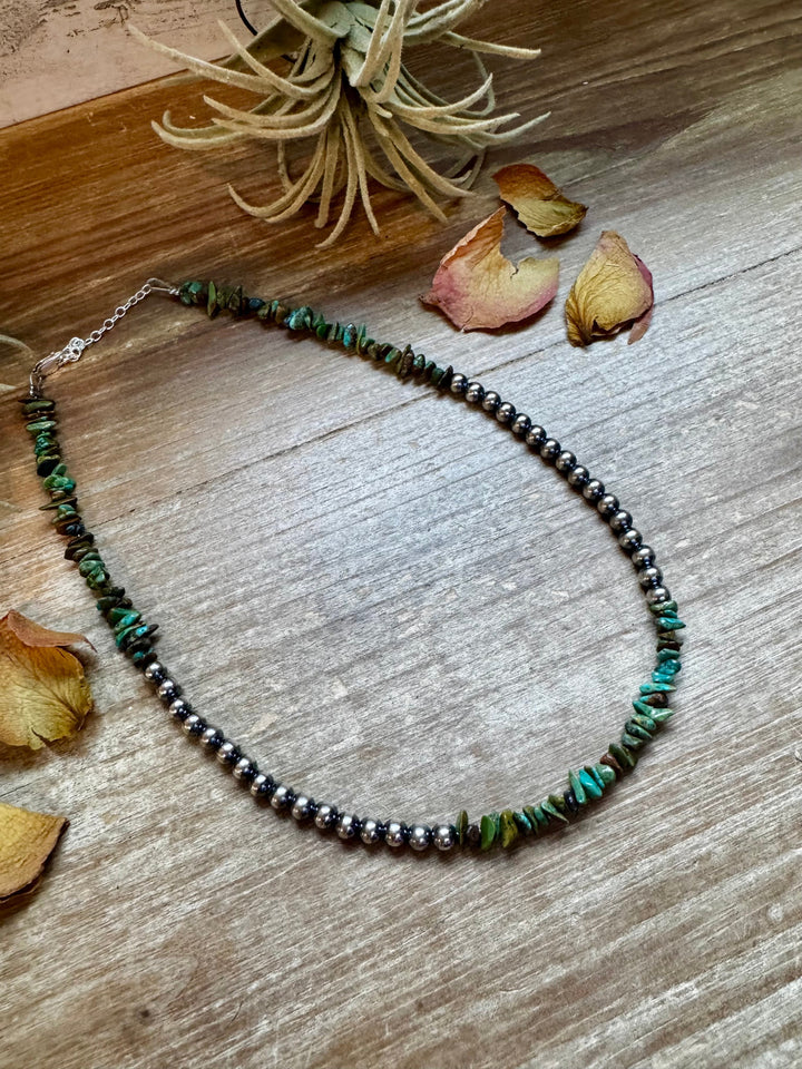 Sterling Silver Pearl & Turquoise Necklace – 16" + Extender Necklaces Shopify Collective The Bijoux FAB Jewelry The Bijoux FAB Jewelry