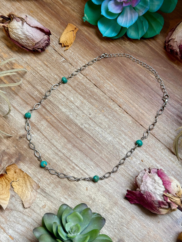 Turquoise Chain Necklace – 14" – Silver Plated Chains Shopify Collective The Bijoux FAB Jewelry The Bijoux FAB Jewelry