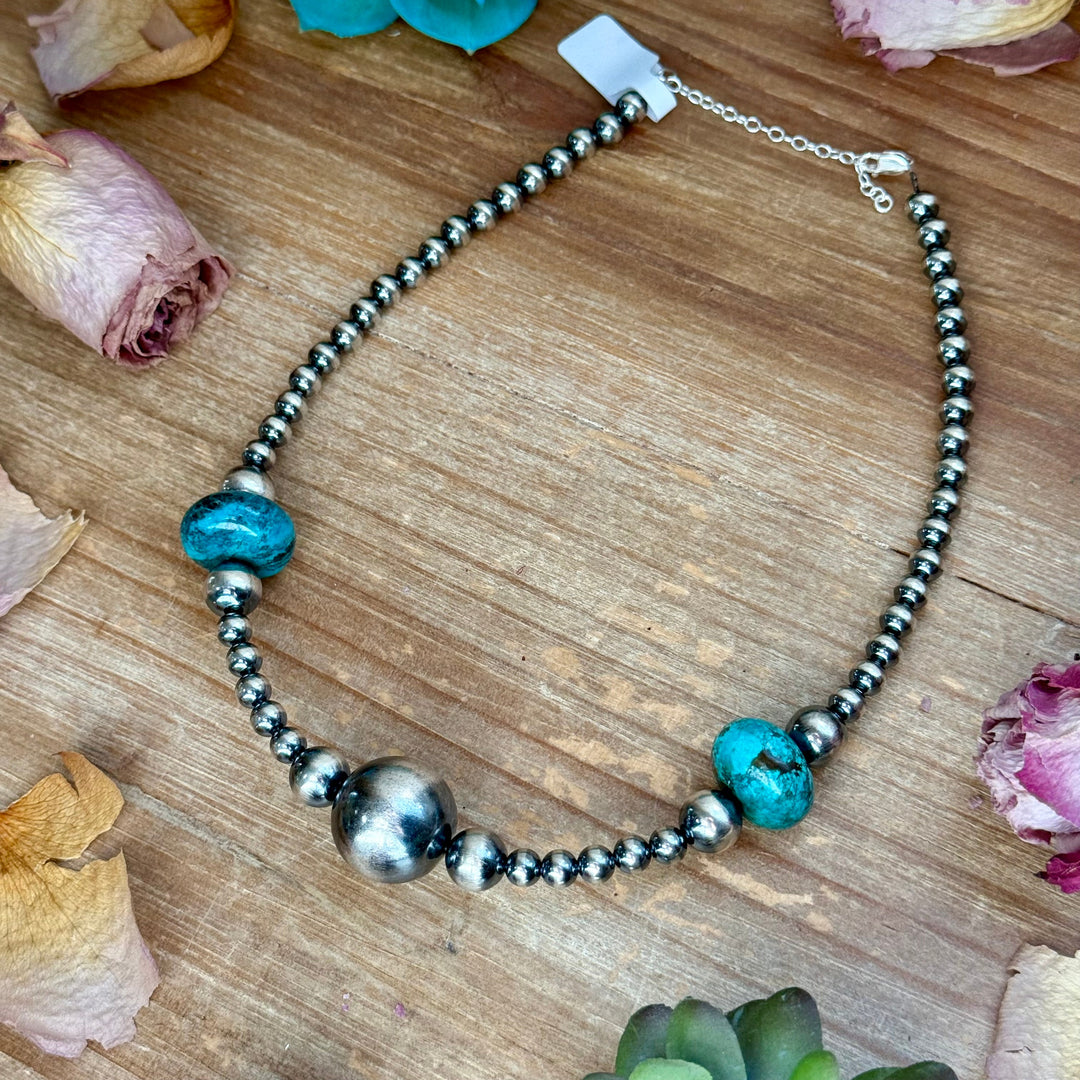 15” Turquoise Rondelle Necklace – Sterling Silver Pearls Necklaces Shopify Collective The Bijoux FAB Jewelry The Bijoux FAB Jewelry
