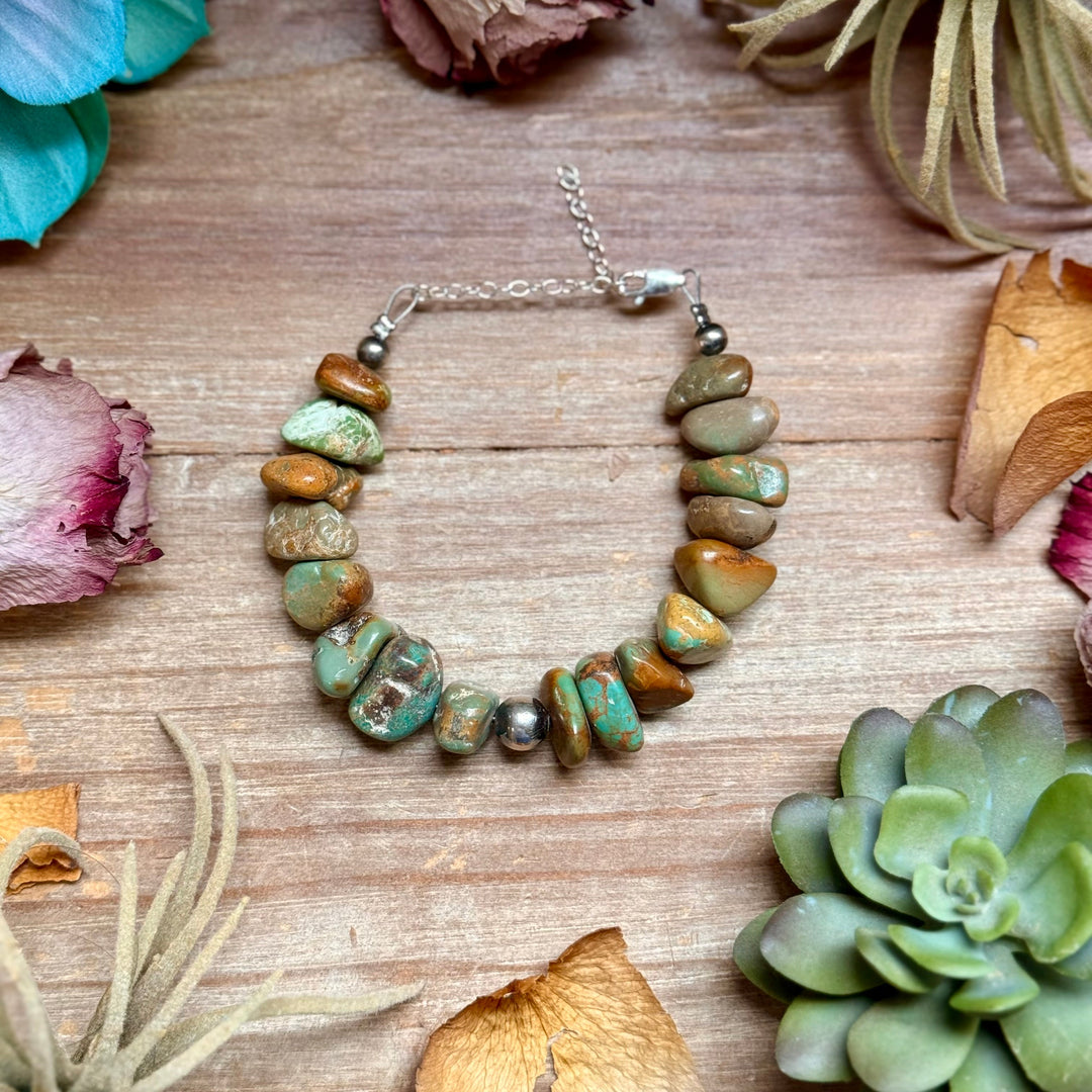 Green Turquoise Nugget Bracelet with Sterling Silver Pearls – 7” + Extender Bracelets Shopify Collective The Bijoux FAB Jewelry The Bijoux FAB Jewelry