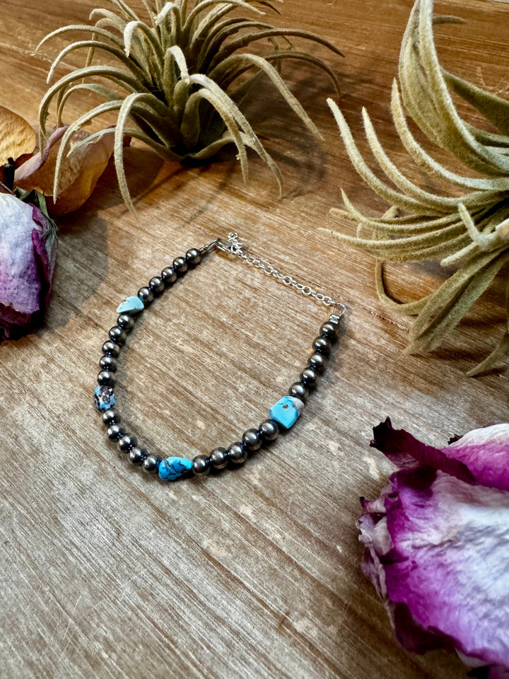 Golden Hill Turquoise Bracelet – 5mm Sterling Silver Pearls Bracelets Shopify Collective The Bijoux FAB Jewelry The Bijoux FAB Jewelry
