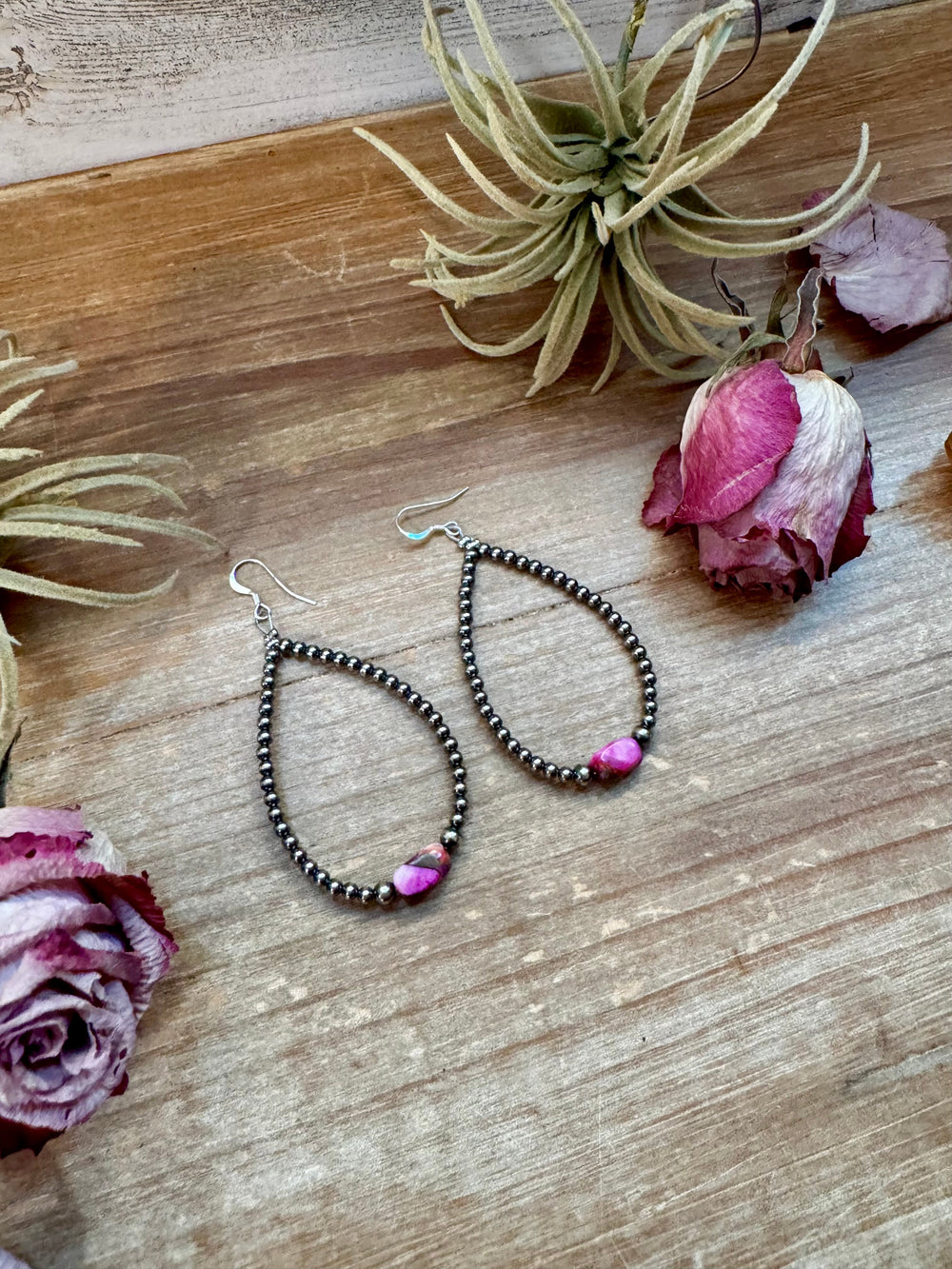 Dyed Pink Turquoise & Sterling Silver Pearl Teardrop Earrings – 3" Earrings Shopify Collective The Bijoux FAB Jewelry The Bijoux FAB Jewelry