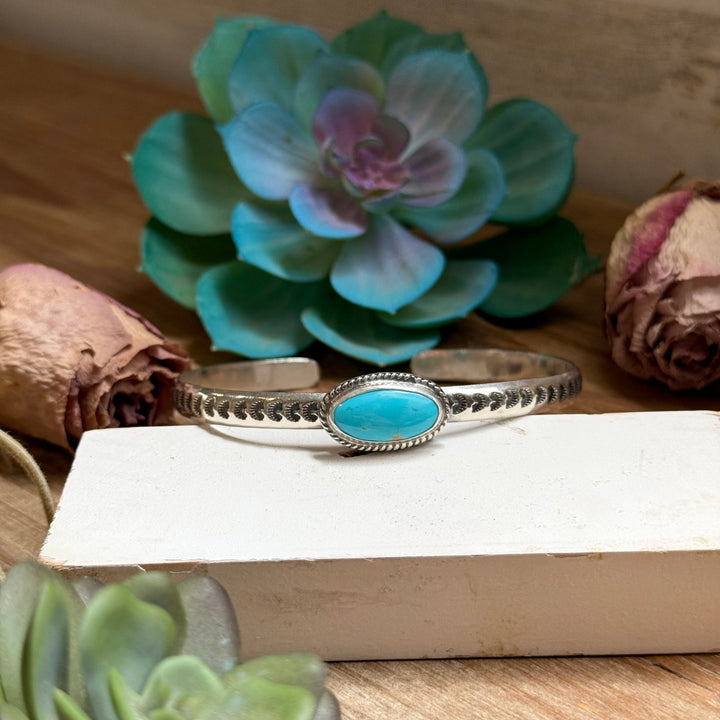 121 Sterling Silver Kingman Turquoise Stamped Stacking Cuff by Jason Ogg cuff Shopify Collective The Bijoux FAB Jewelry The Bijoux FAB Jewelry