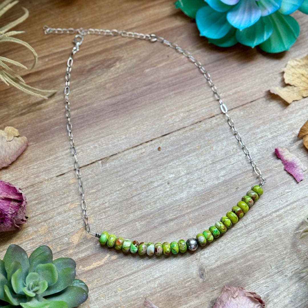 16” Green Variscite Paperclip Necklace – Sterling Silver Accent Necklaces Shopify Collective The Bijoux FAB Jewelry The Bijoux FAB Jewelry