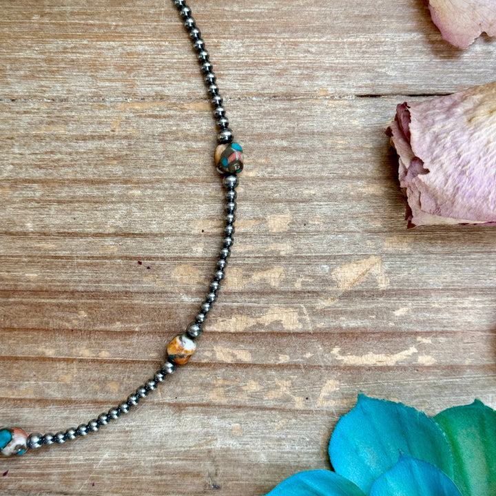 Kids necklace - 13” Turquoise & Spiny Oyster Necklace – 3–4mm Sterling Silver Pearls Choker Shopify Collective The Bijoux FAB Jewelry The Bijoux FAB Jewelry
