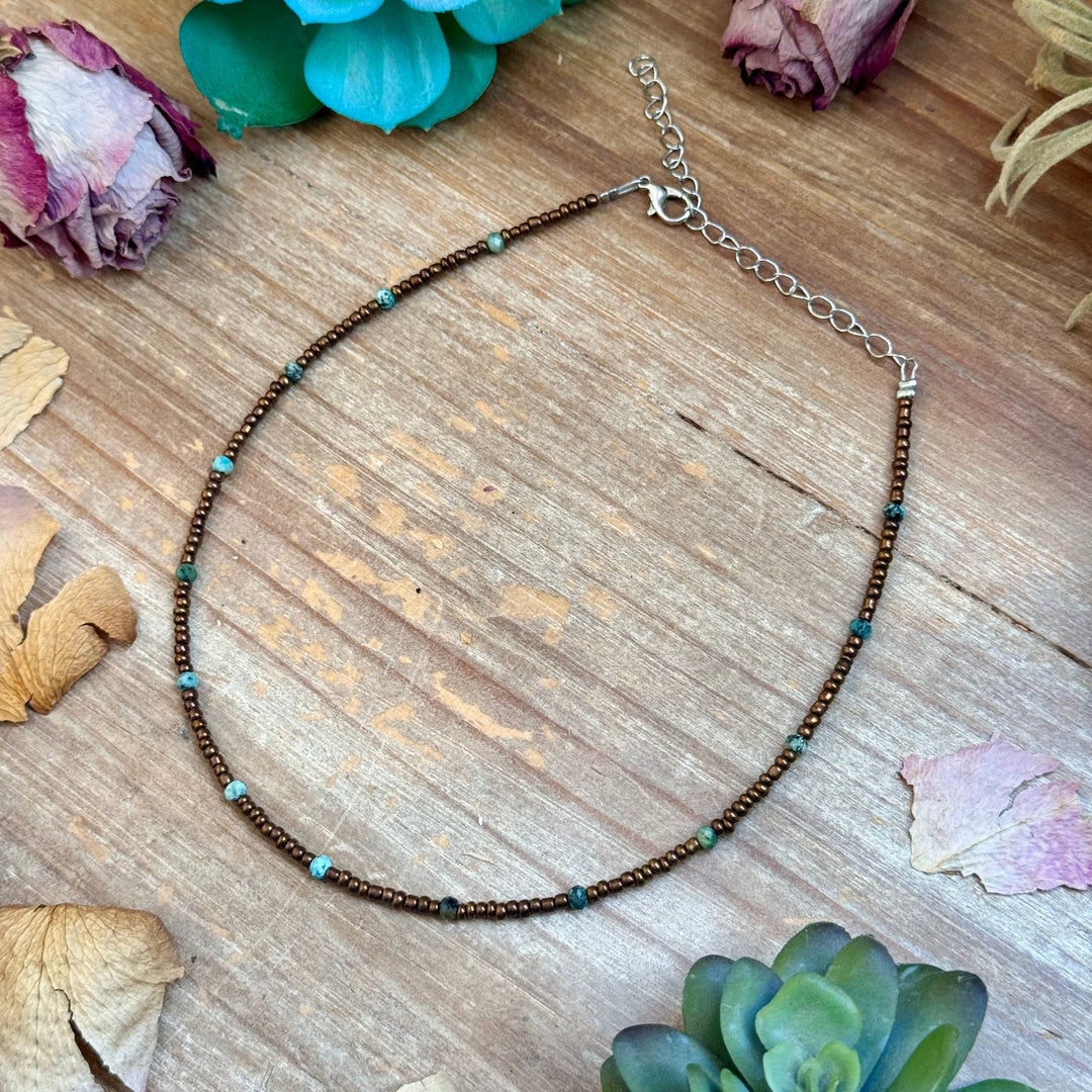 Turquoise & Copper Glass Bead Choker 14” Choker Shopify Collective The Bijoux FAB Jewelry The Bijoux FAB Jewelry
