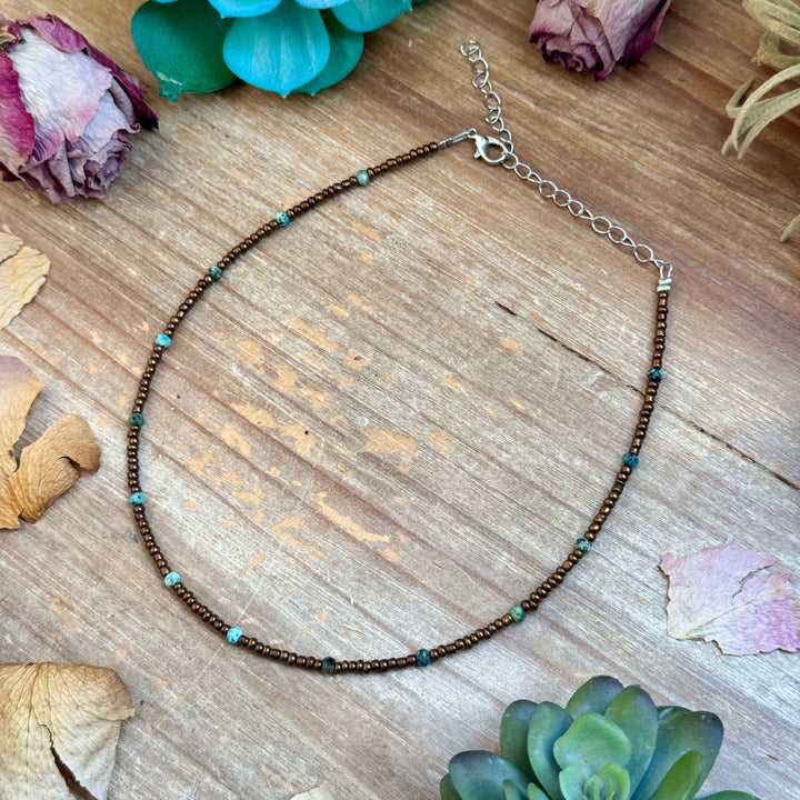 Turquoise & Copper Glass Bead Choker 14” Choker Shopify Collective The Bijoux FAB Jewelry The Bijoux FAB Jewelry