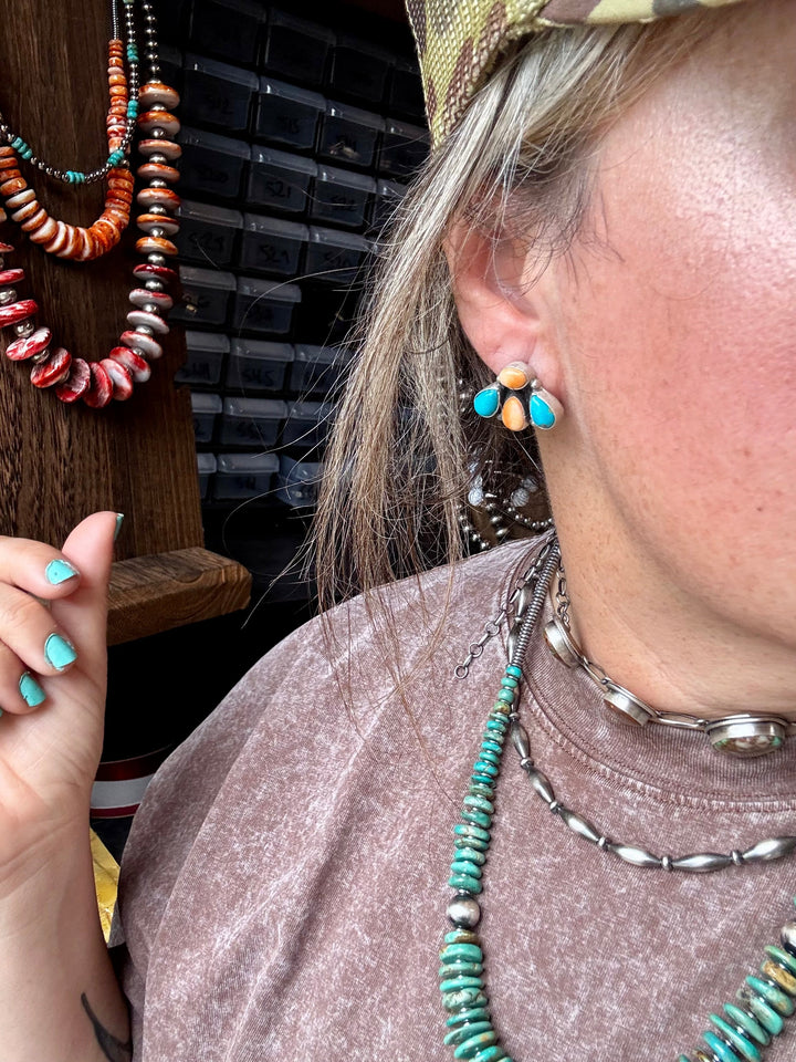 Stud Earrings – Orange Spiny & Turquoise (Stamped Marcella James) Earrings Shopify Collective The Bijoux FAB Jewelry The Bijoux FAB Jewelry