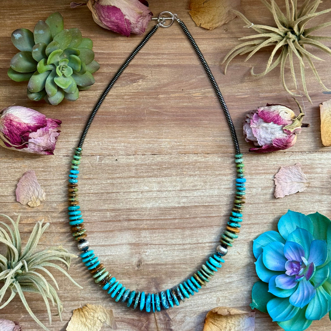 23” Tri Color Turquoise Graduated Necklace – Sterling Silver & Hematite Necklaces Shopify Collective The Bijoux FAB Jewelry The Bijoux FAB Jewelry