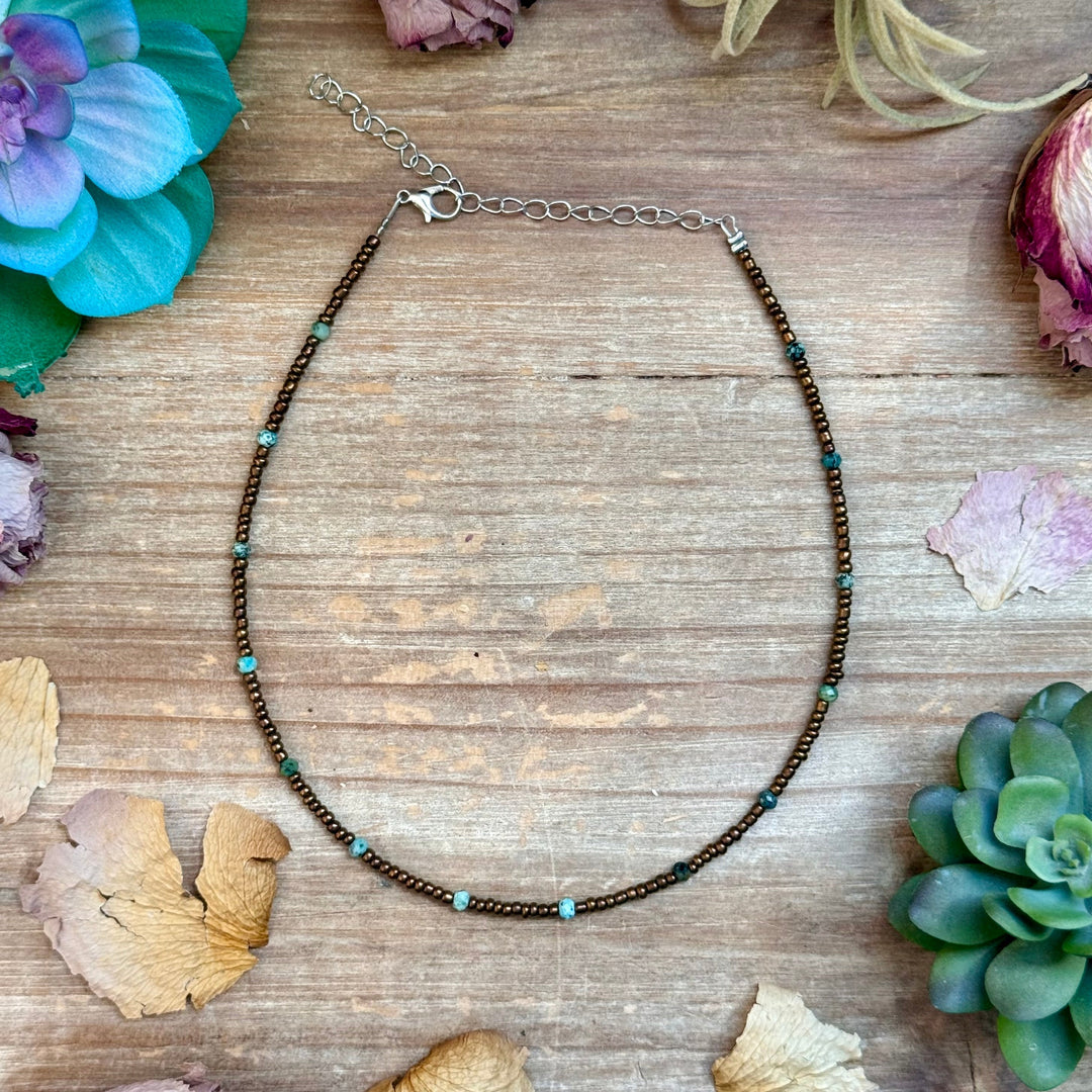 Turquoise & Copper Glass Bead Choker 14” Choker Shopify Collective The Bijoux FAB Jewelry The Bijoux FAB Jewelry