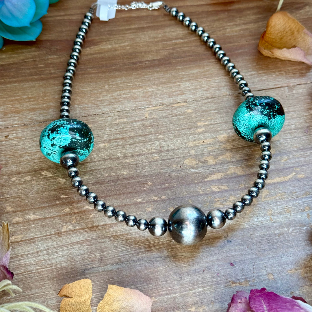 16” Turquoise Rondelle Necklace – Sterling Silver Pearls Necklaces Shopify Collective The Bijoux FAB Jewelry The Bijoux FAB Jewelry