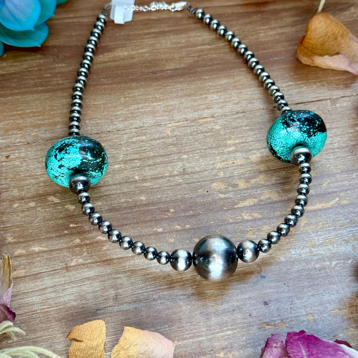 16” Turquoise Rondelle Necklace – Sterling Silver Pearls Necklaces Shopify Collective The Bijoux FAB Jewelry The Bijoux FAB Jewelry