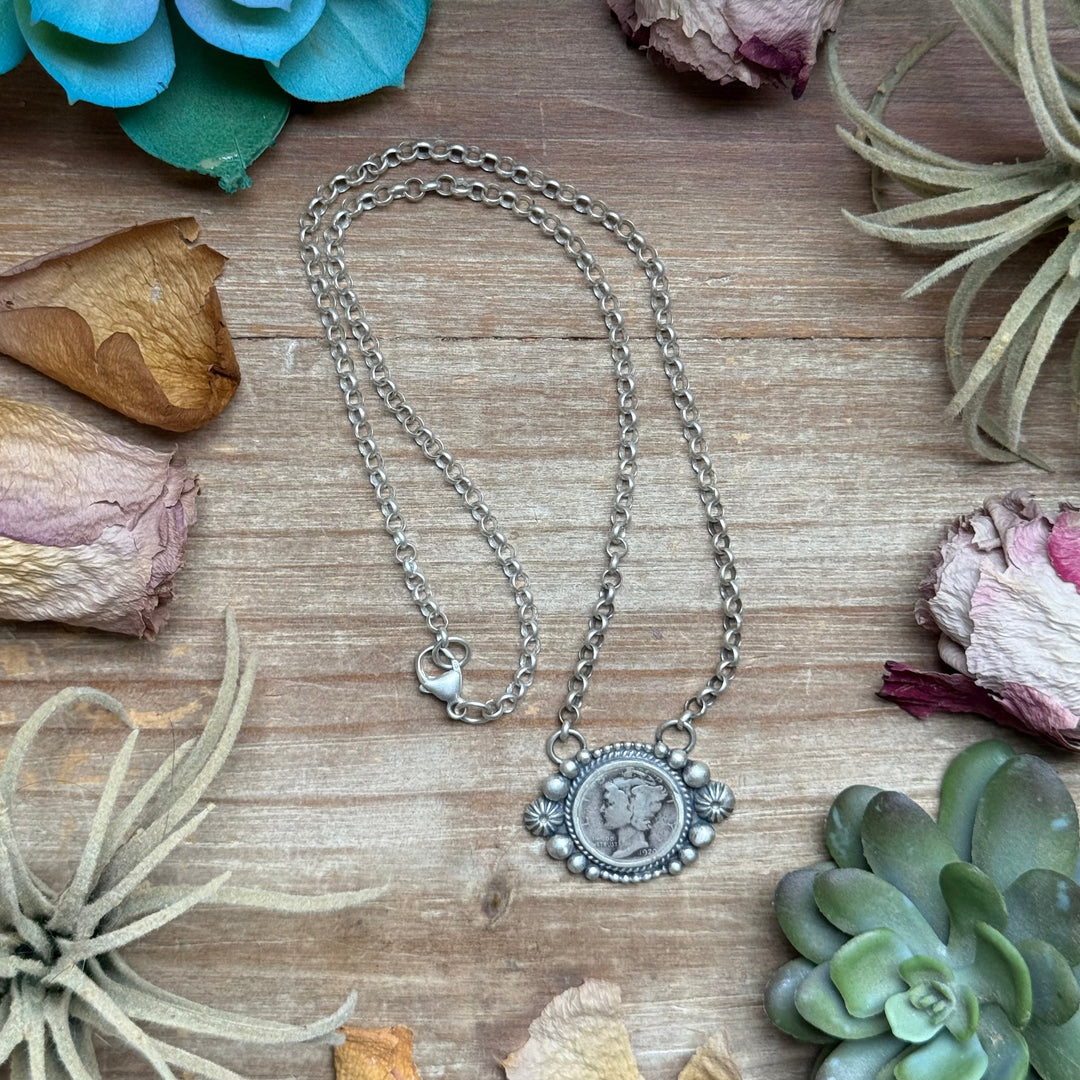 93 - Sterling Silver Mercury Dime Fixed Chain Necklace by Jason Ogg Necklaces Shopify Collective The Bijoux FAB Jewelry The Bijoux FAB Jewelry