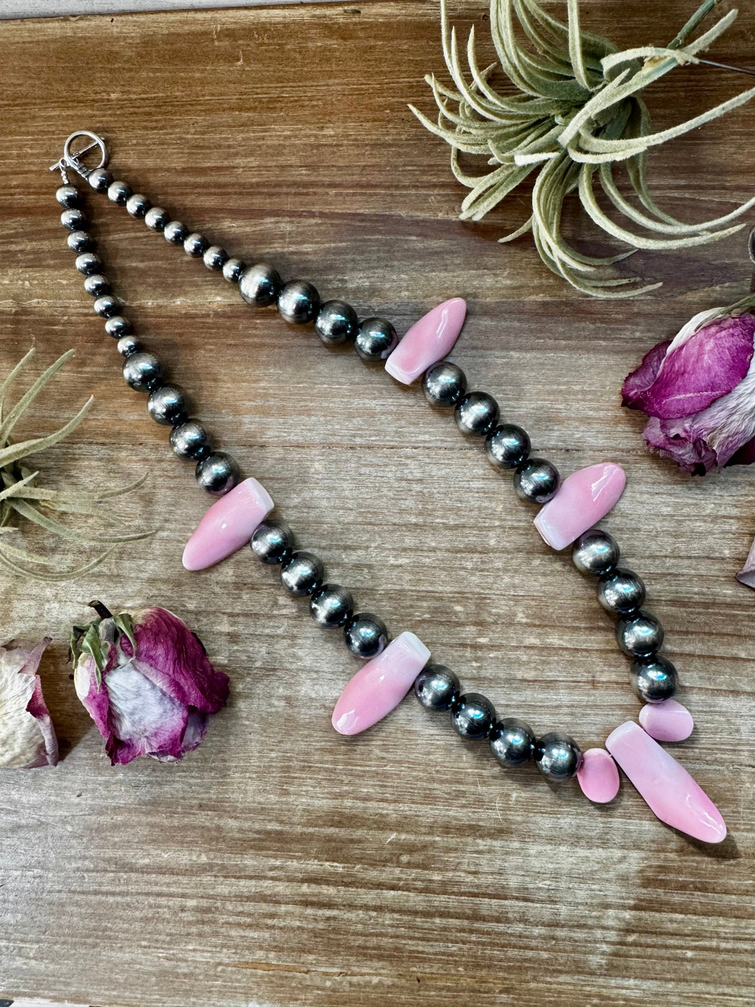 NFR Collection Necklace – 8mm & 14mm Sterling Silver Pearls with Pink Conch Shell – 23" Necklaces Shopify Collective The Bijoux FAB Jewelry The Bijoux FAB Jewelry