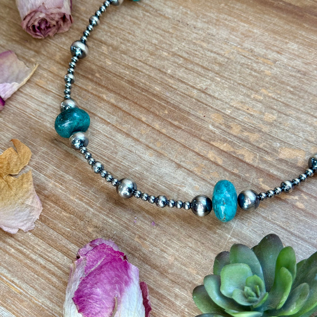18.5” Turquoise Necklace – Sterling Silver Pearls Necklaces Shopify Collective The Bijoux FAB Jewelry The Bijoux FAB Jewelry
